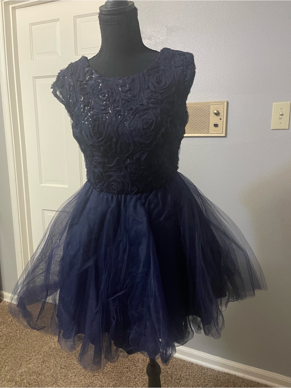 juniors Floral beaded detail- dress navy blue